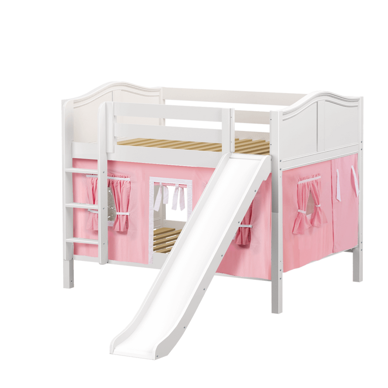 Maxtrix Full Low Bunk Bed with Straight Ladder, Curtain + Slide