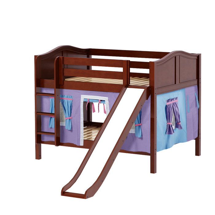 Maxtrix Full Low Bunk Bed with Straight Ladder, Curtain + Slide