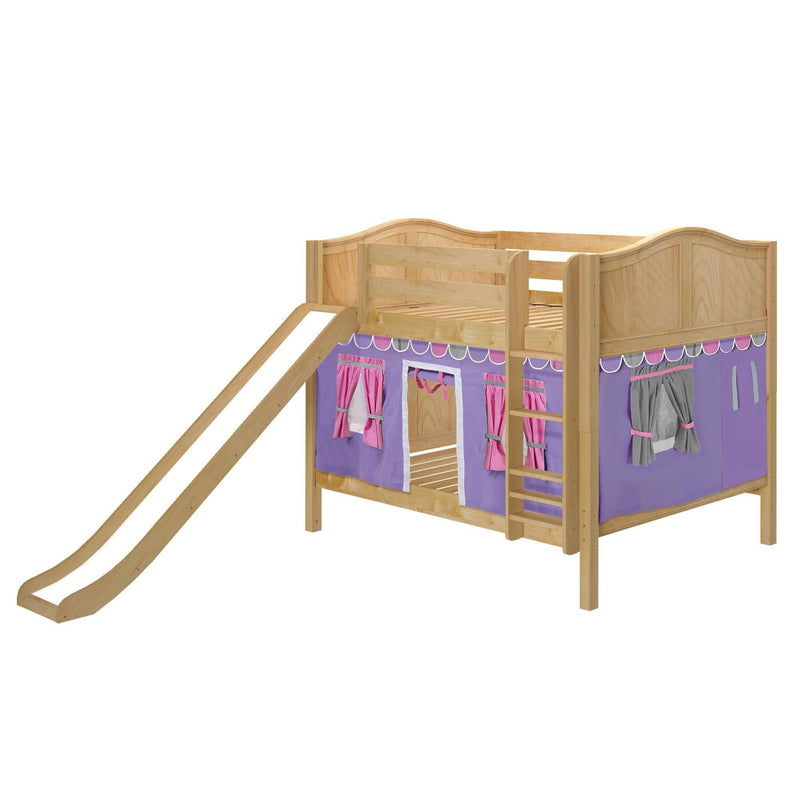 Maxtrix Full Low Bunk Bed with Straight Ladder, Curtain + Slide