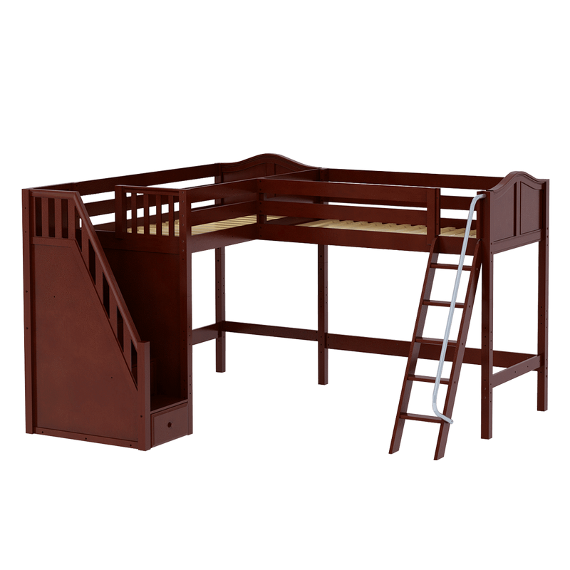 Maxtrix Twin High Corner Loft Bed with Ladder + Stairs - L