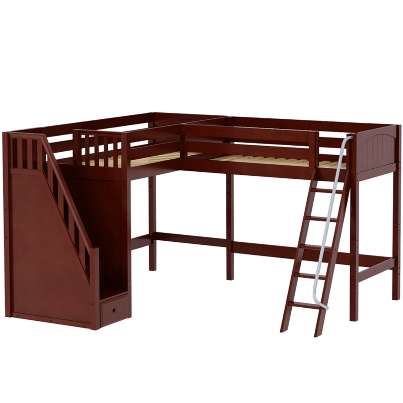 Maxtrix Twin XL High Corner Loft Bed with Ladder + Stairs - L