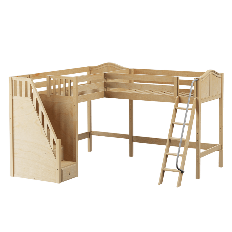 Maxtrix Twin High Corner Loft Bed with Ladder + Stairs - L