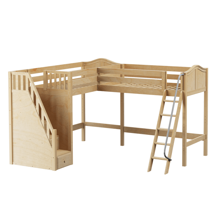 Maxtrix Twin High Corner Loft Bed with Ladder + Stairs - L