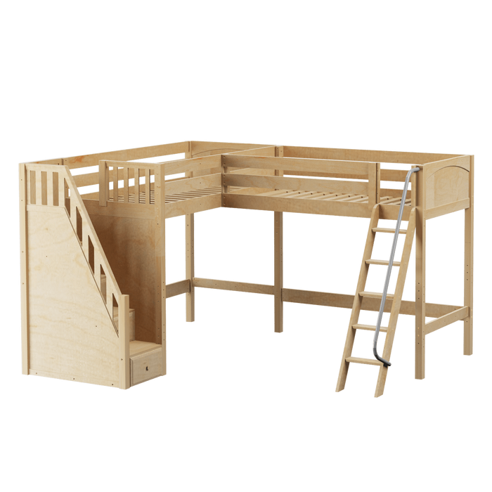 Maxtrix Twin High Corner Loft Bed with Ladder + Stairs - L