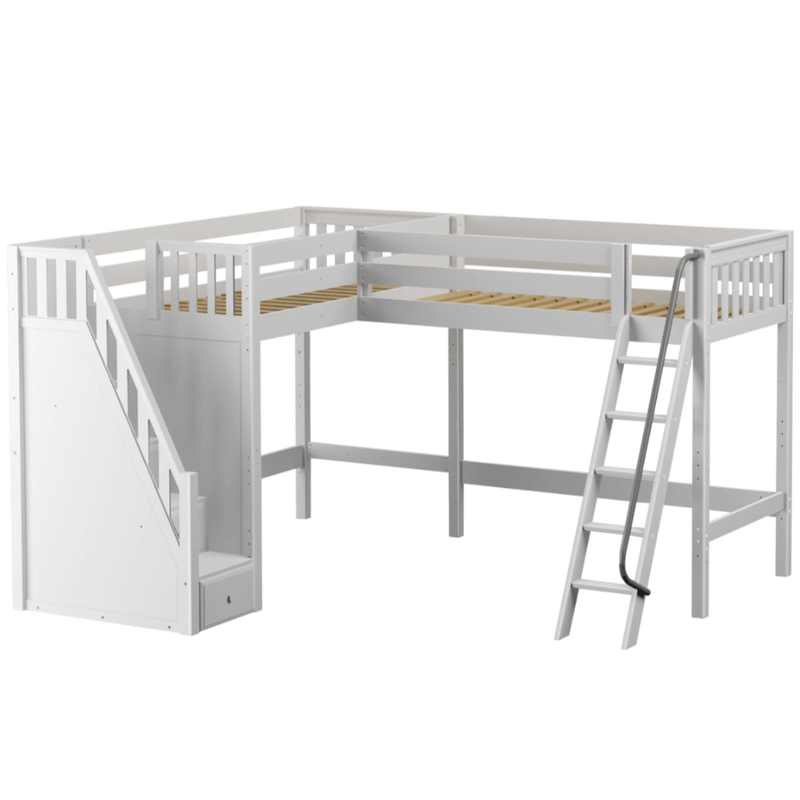 Maxtrix Twin XL High Corner Loft Bed with Ladder + Stairs - L