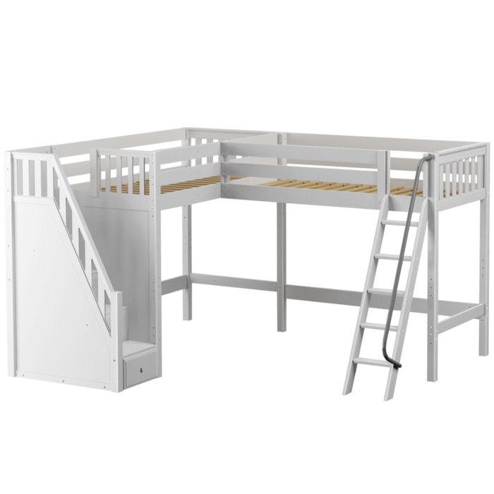 Maxtrix Twin XL High Corner Loft Bed with Ladder + Stairs - L