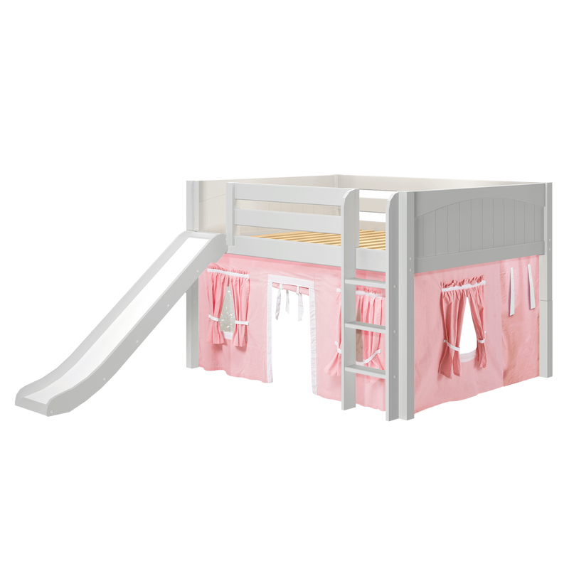 Maxtrix Full Low Loft Bed with Straight Ladder, Curtain + Slide