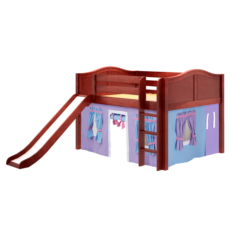 Maxtrix Full Low Loft Bed with Straight Ladder, Curtain + Slide