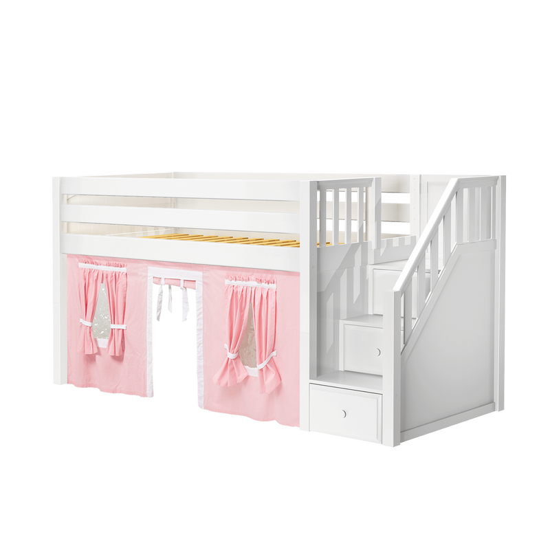 Maxtrix Twin Low Loft Bed with Stairs + Curtain
