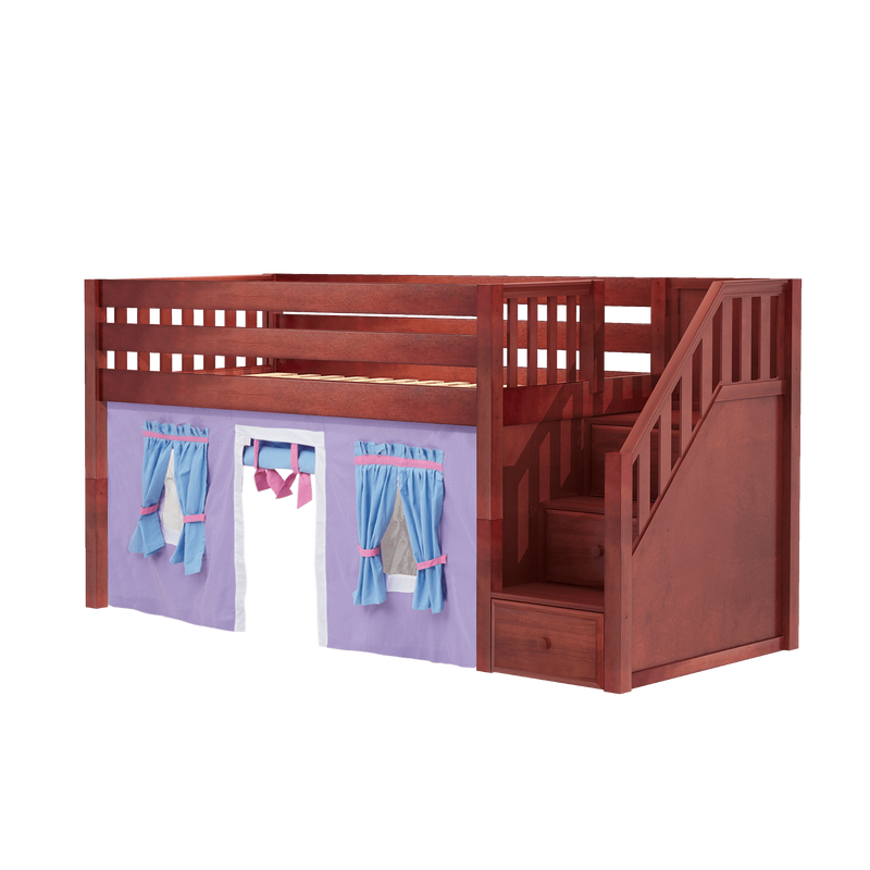 Maxtrix Twin Low Loft Bed with Stairs + Curtain