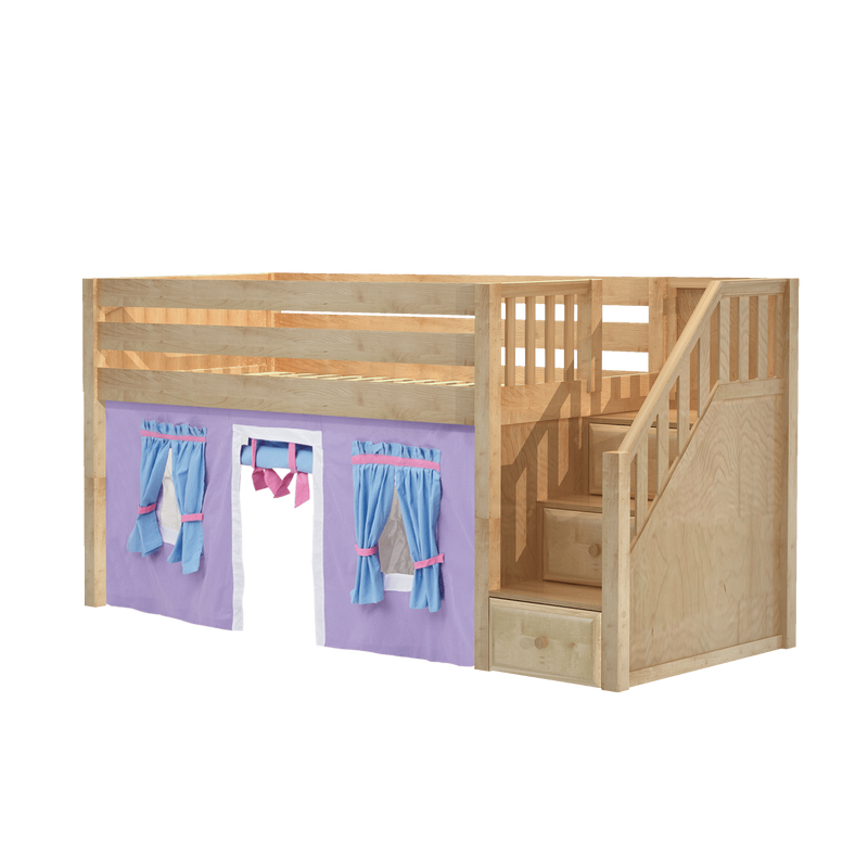 Maxtrix Twin Low Loft Bed with Stairs + Curtain