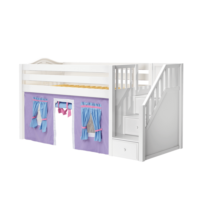 Maxtrix Twin Low Loft Bed with Stairs + Curtain