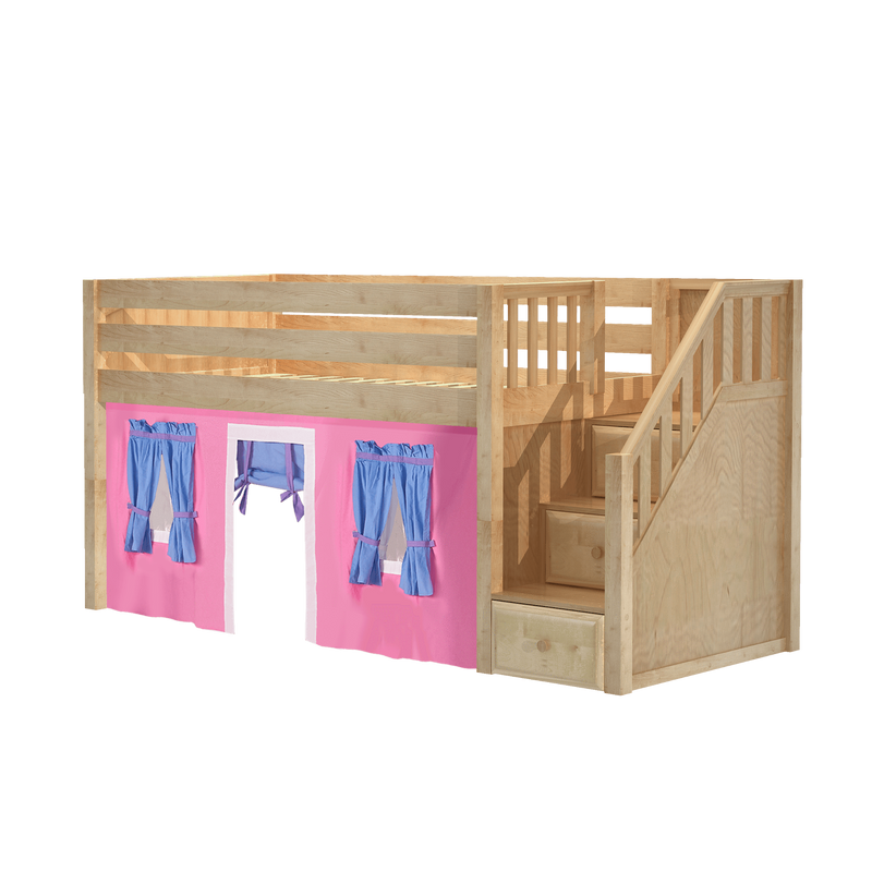 Maxtrix Twin Low Loft Bed with Stairs + Curtain