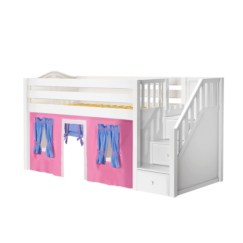 Maxtrix Twin Low Loft Bed with Stairs + Curtain