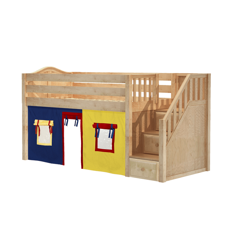 Maxtrix Twin Low Loft Bed with Stairs + Curtain