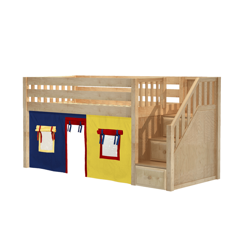 Maxtrix Twin Low Loft Bed with Stairs + Curtain