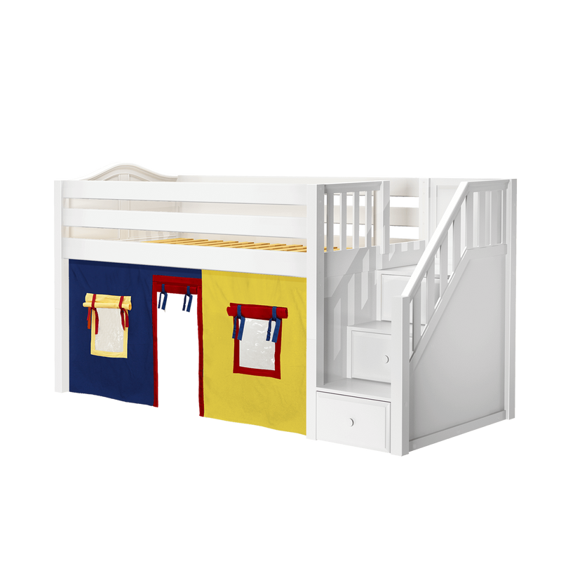 Maxtrix Twin Low Loft Bed with Stairs + Curtain