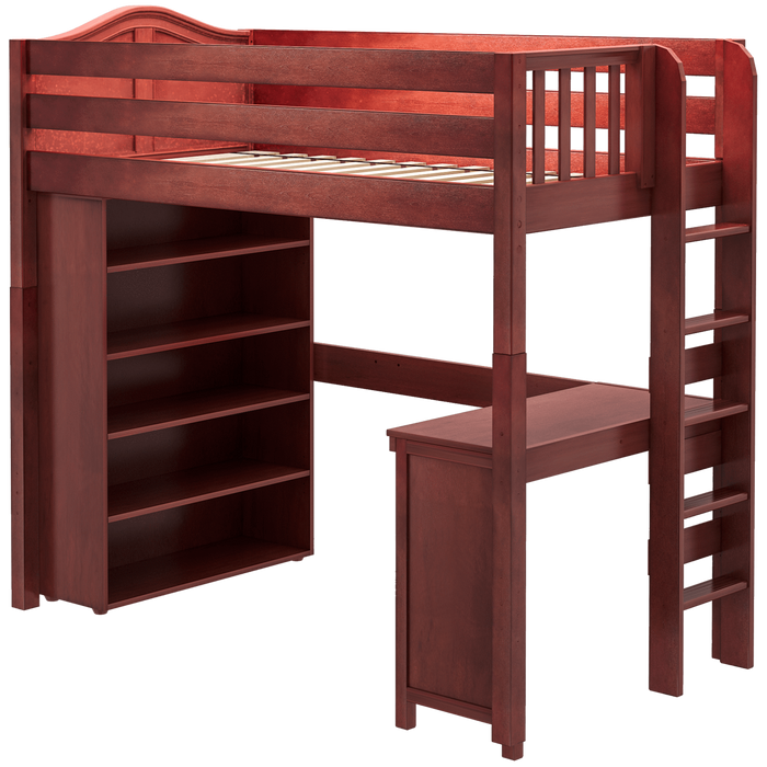 Maxtrix Twin High Loft Bed with Straight Ladder on end, Storage + Desk