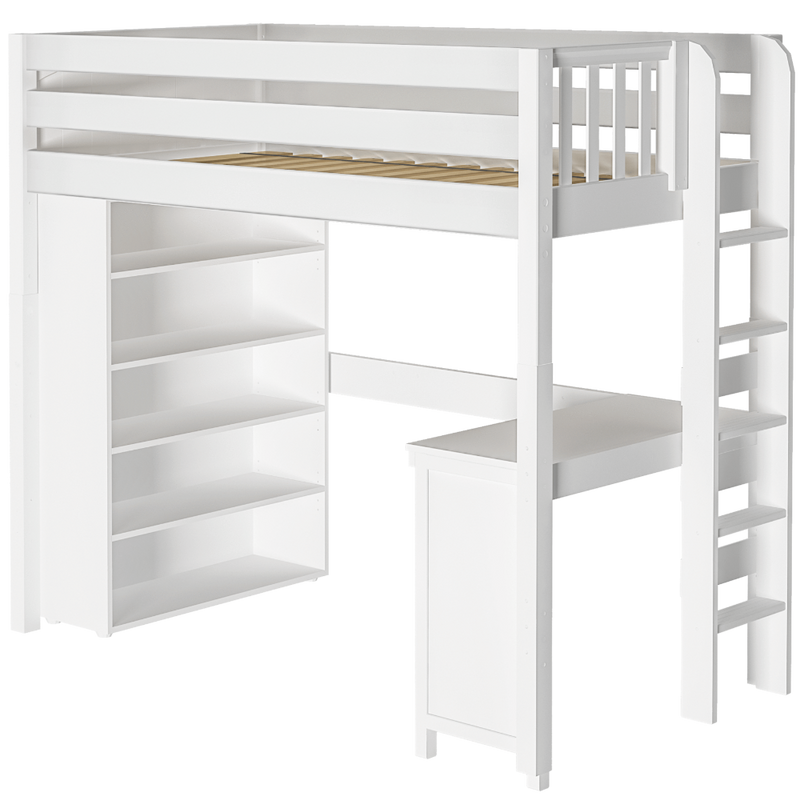 Maxtrix Twin High Loft Bed with Straight Ladder on end, Storage + Desk