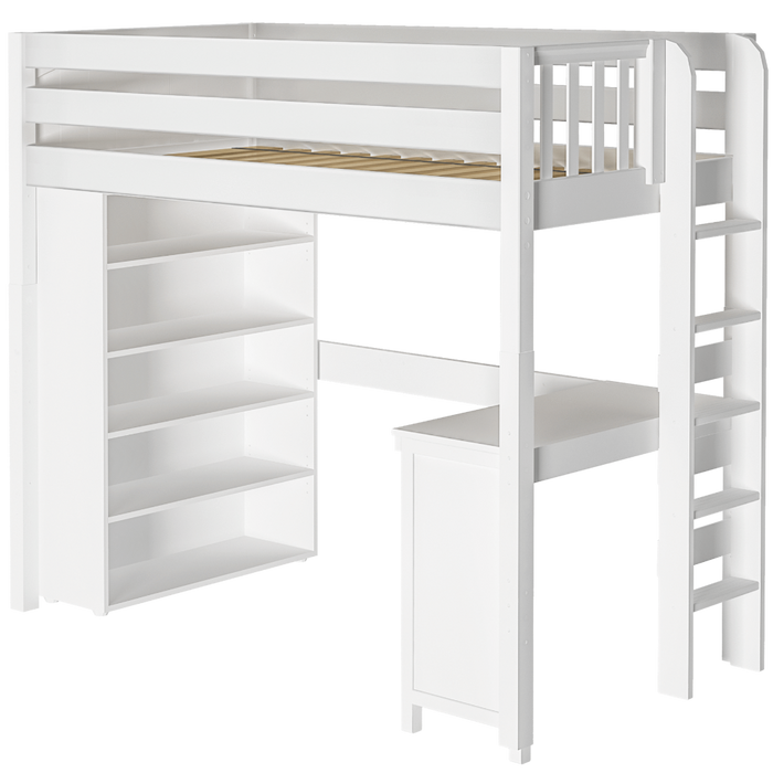Maxtrix Twin High Loft Bed with Straight Ladder on end, Storage + Desk