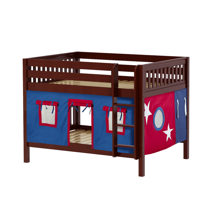 Maxtrix Full Low Bunk Bed with Straight Ladder + Curtain