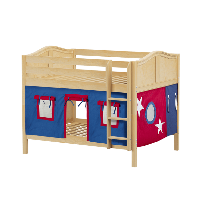 Maxtrix Full Low Bunk Bed with Straight Ladder + Curtain