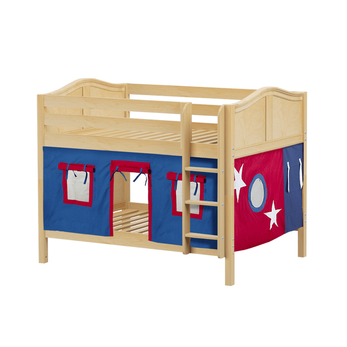 Maxtrix Full Low Bunk Bed with Straight Ladder + Curtain