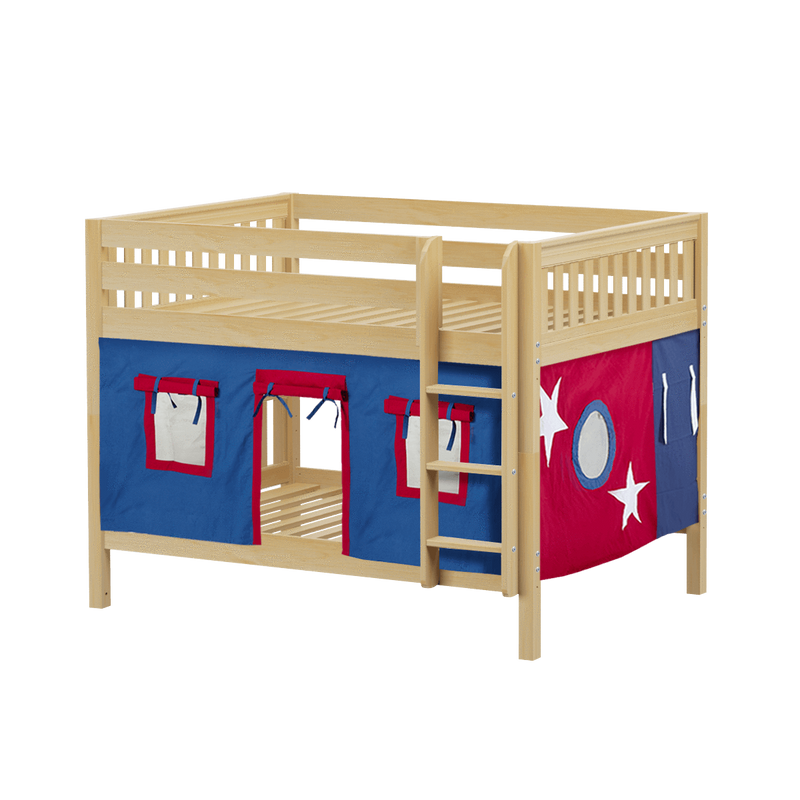 Maxtrix Full Low Bunk Bed with Straight Ladder + Curtain