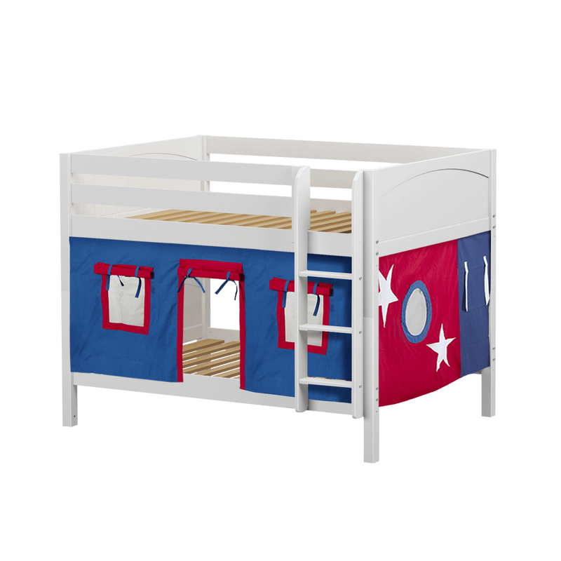 Maxtrix Full Low Bunk Bed with Straight Ladder + Curtain