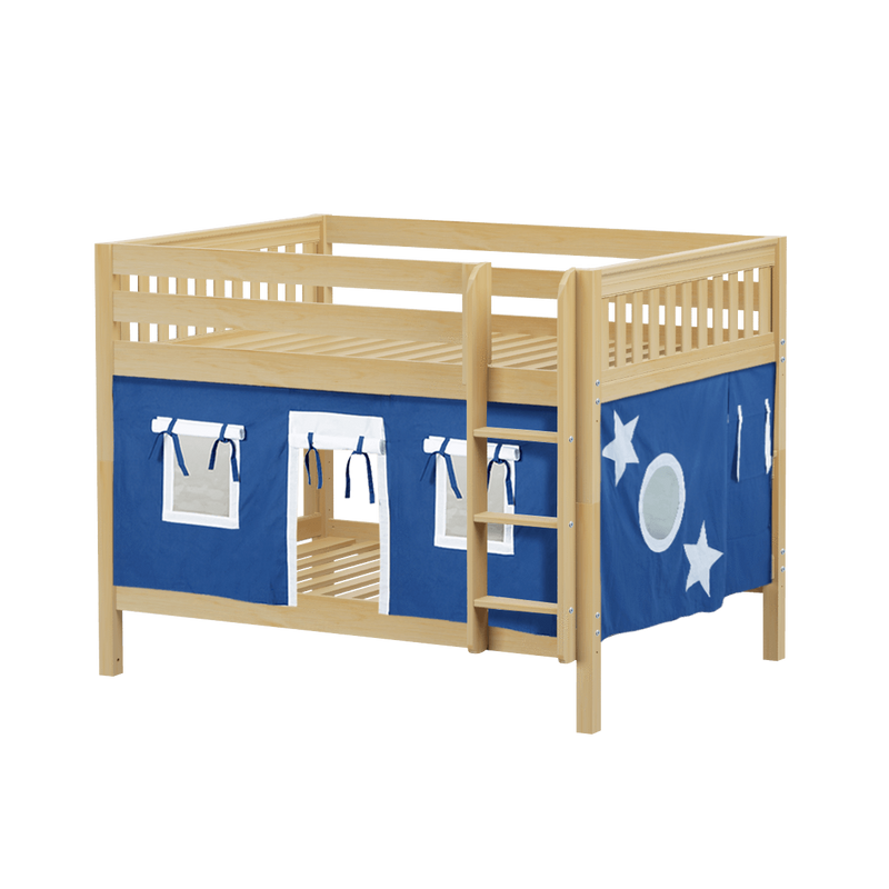 Maxtrix Full Low Bunk Bed with Straight Ladder + Curtain