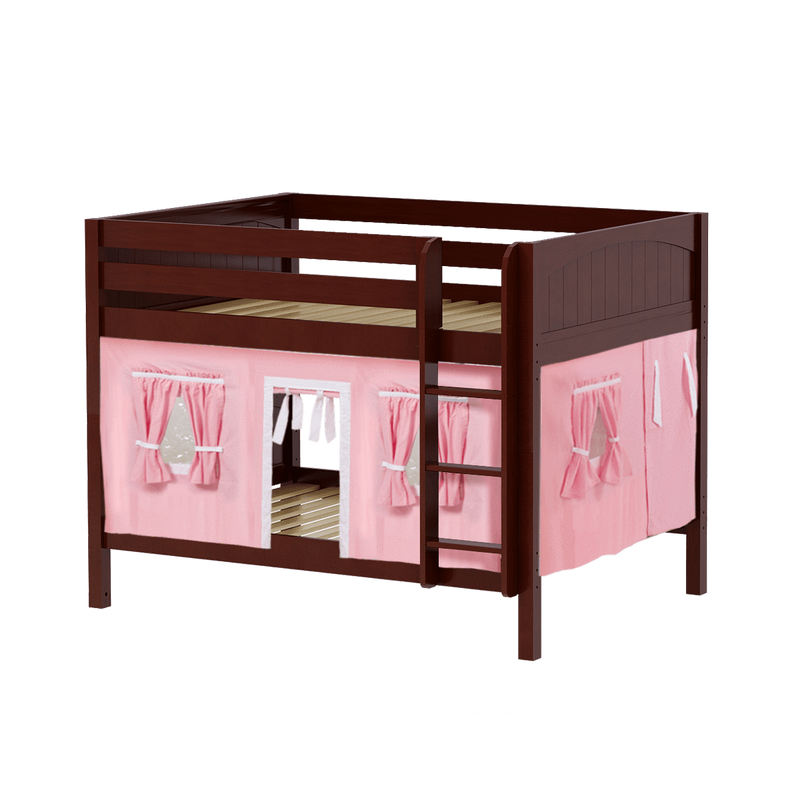Maxtrix Full Low Bunk Bed with Straight Ladder + Curtain