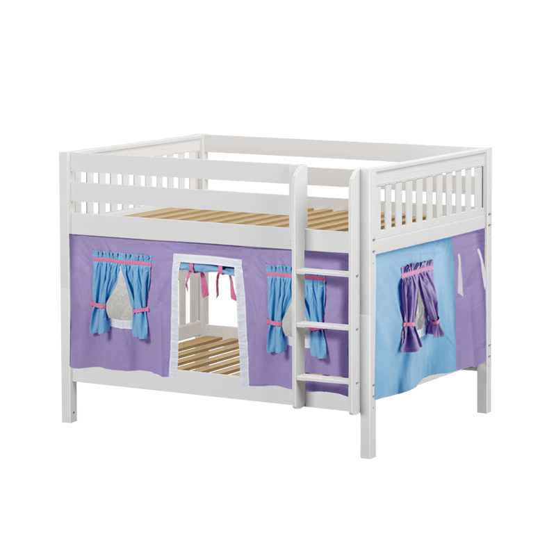Maxtrix Full Low Bunk Bed with Straight Ladder + Curtain