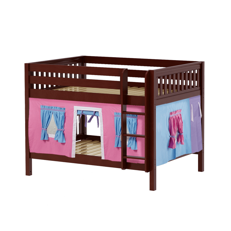 Maxtrix Full Low Bunk Bed with Straight Ladder + Curtain