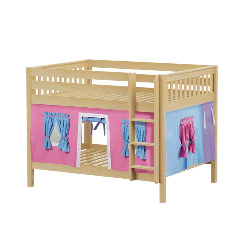 Maxtrix Full Low Bunk Bed with Straight Ladder + Curtain