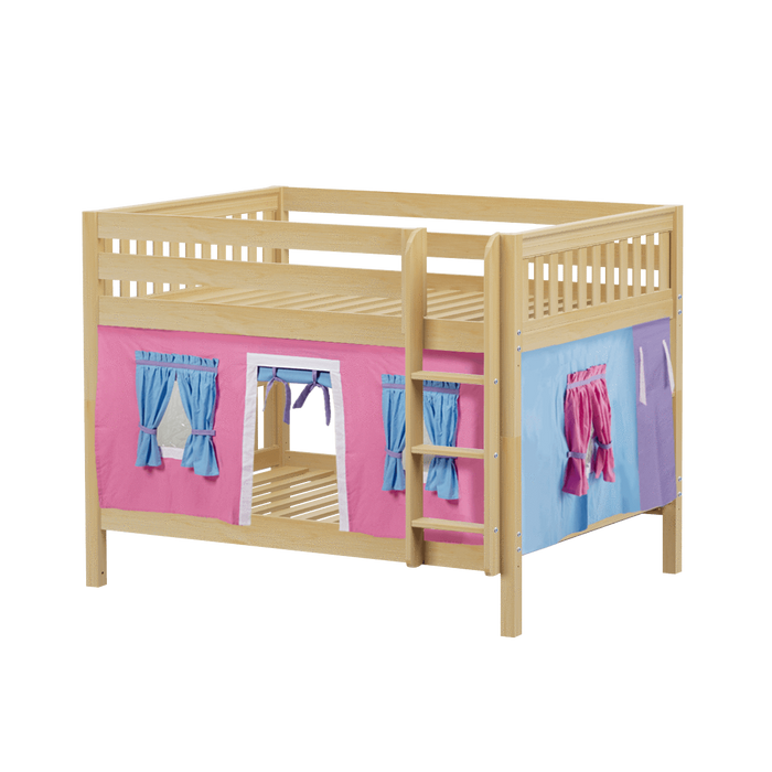 Maxtrix Full Low Bunk Bed with Straight Ladder + Curtain