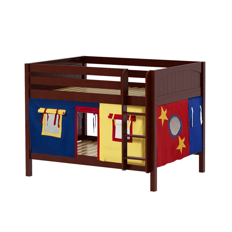 Maxtrix Full Low Bunk Bed with Straight Ladder + Curtain