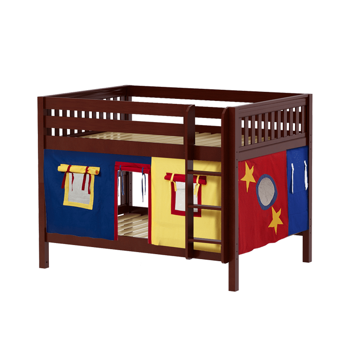 Maxtrix Full Low Bunk Bed with Straight Ladder + Curtain