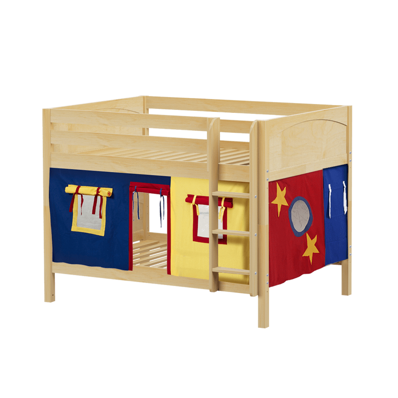 Maxtrix Full Low Bunk Bed with Straight Ladder + Curtain