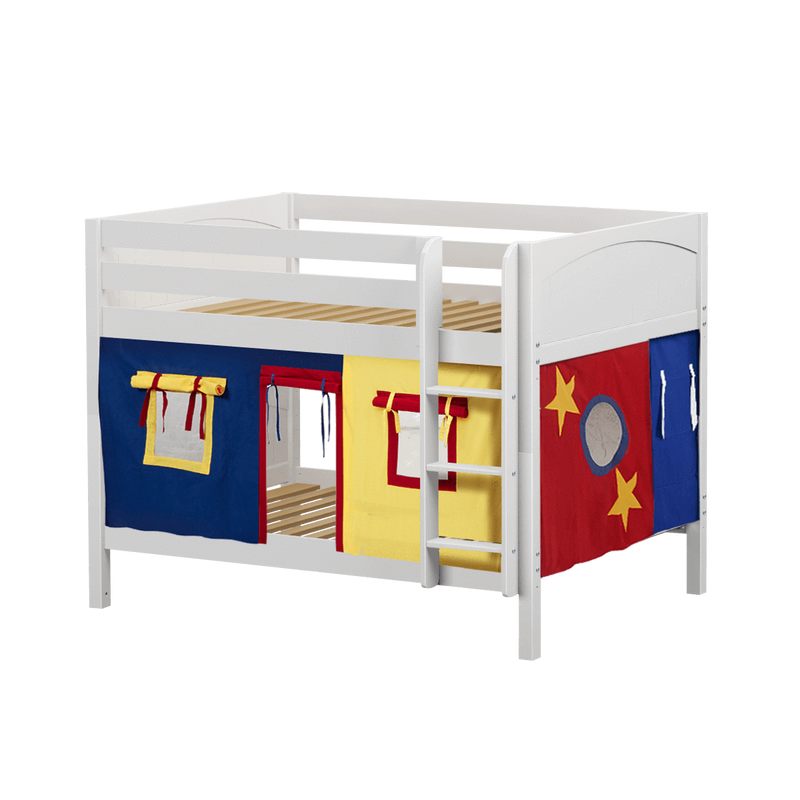 Maxtrix Full Low Bunk Bed with Straight Ladder + Curtain