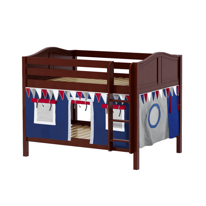 Maxtrix Full Low Bunk Bed with Straight Ladder + Curtain