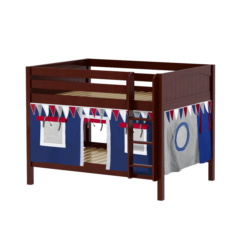 Maxtrix Full Low Bunk Bed with Straight Ladder + Curtain