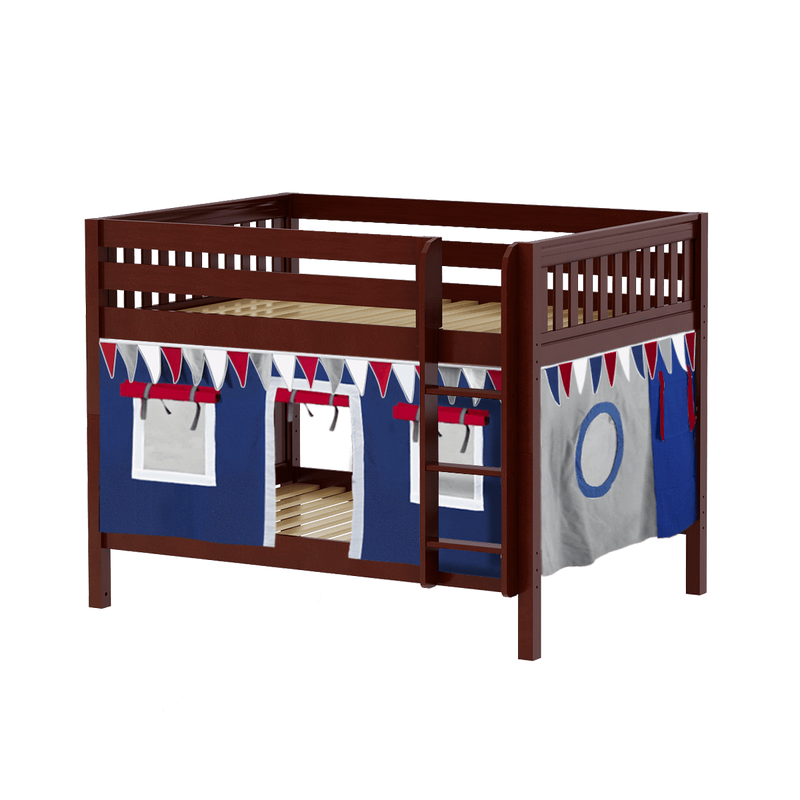 Maxtrix Full Low Bunk Bed with Straight Ladder + Curtain