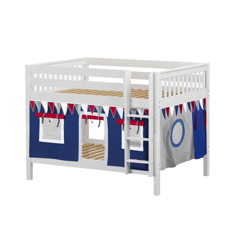 Maxtrix Full Low Bunk Bed with Straight Ladder + Curtain