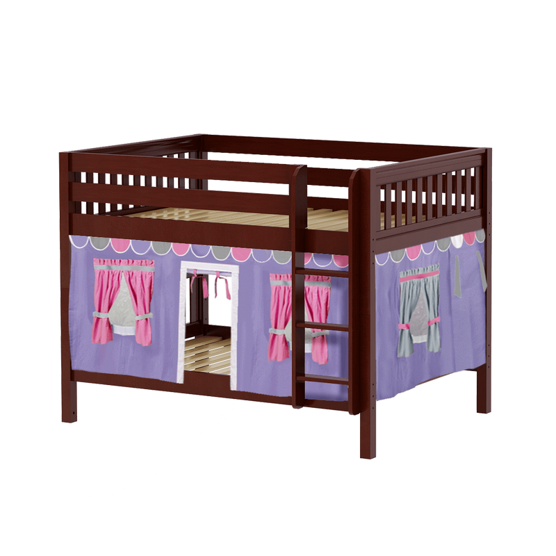 Maxtrix Full Low Bunk Bed with Straight Ladder + Curtain