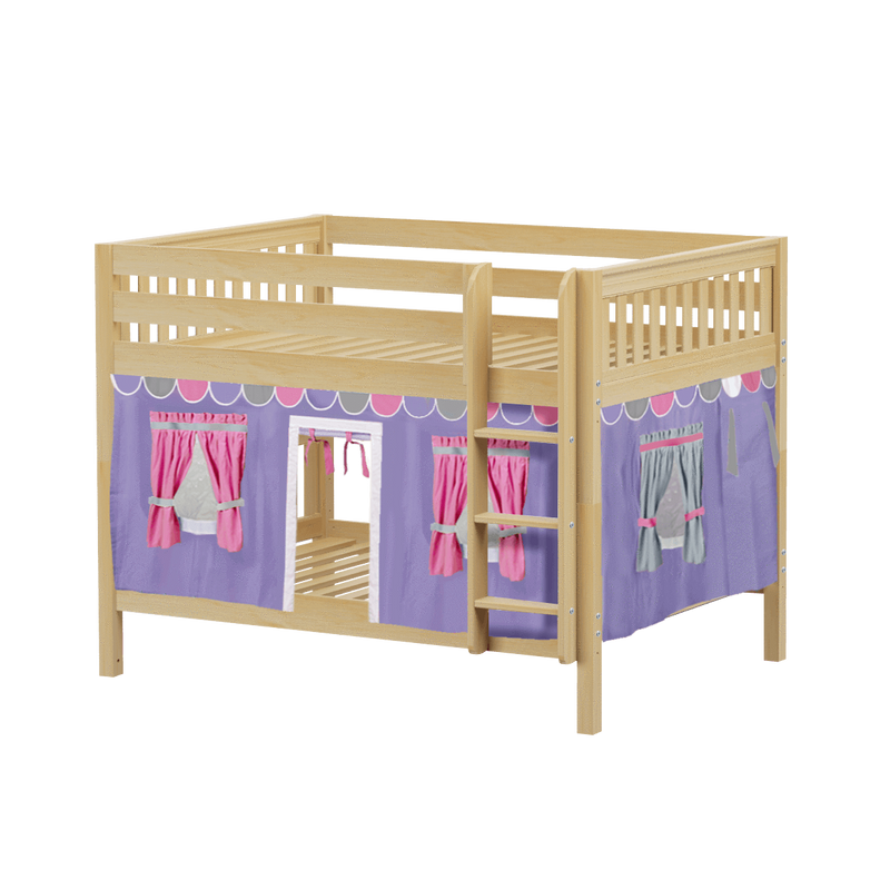 Maxtrix Full Low Bunk Bed with Straight Ladder + Curtain