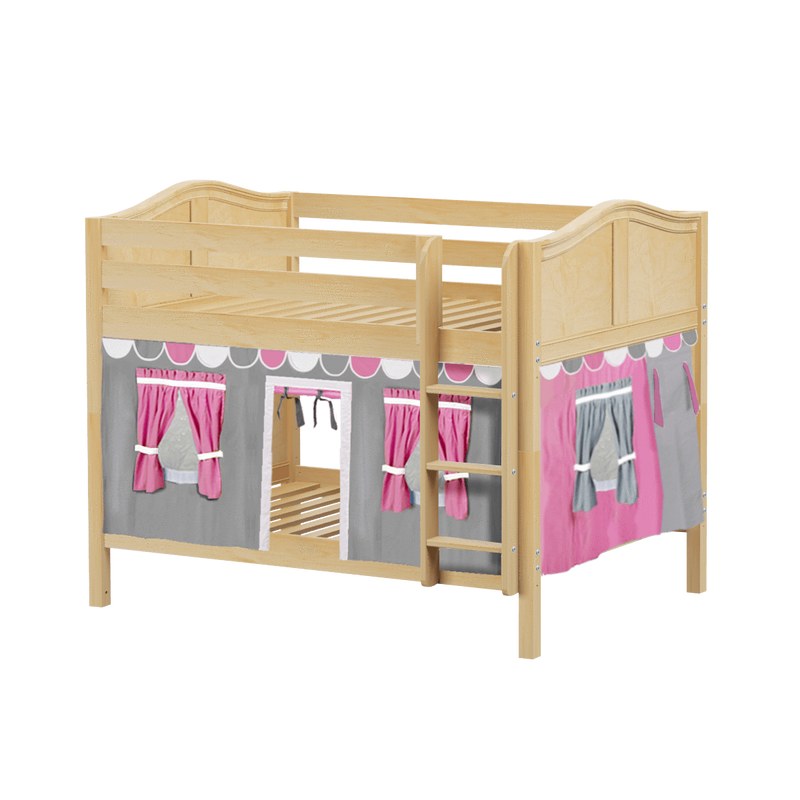 Maxtrix Full Low Bunk Bed with Straight Ladder + Curtain