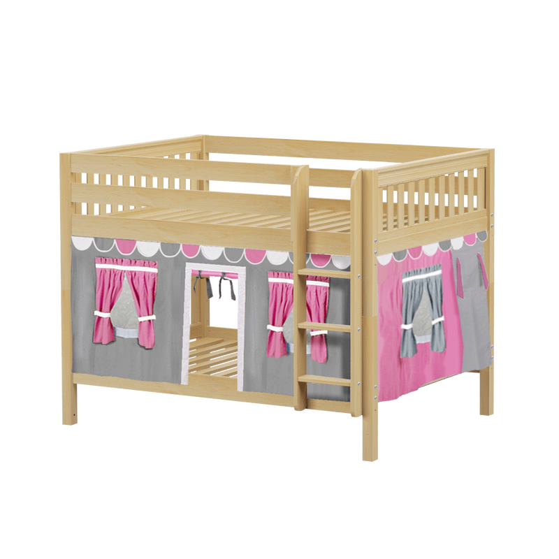 Maxtrix Full Low Bunk Bed with Straight Ladder + Curtain