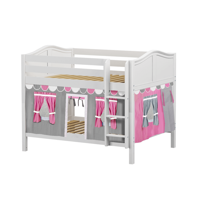 Maxtrix Full Low Bunk Bed with Straight Ladder + Curtain