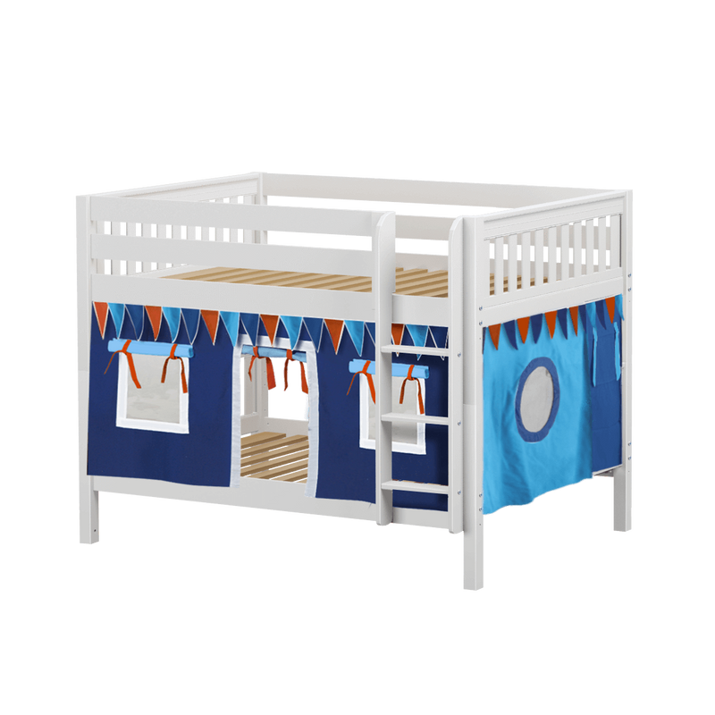 Maxtrix Full Low Bunk Bed with Straight Ladder + Curtain