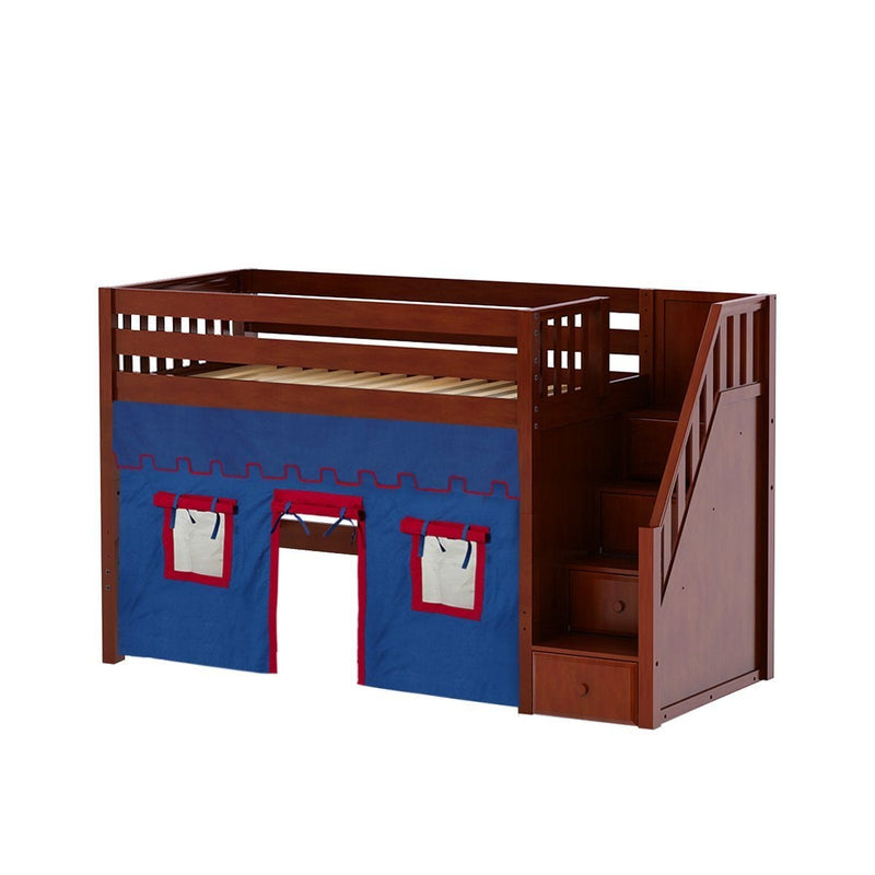 Maxtrix Twin Mid Loft Bed with Stairs + Curtain